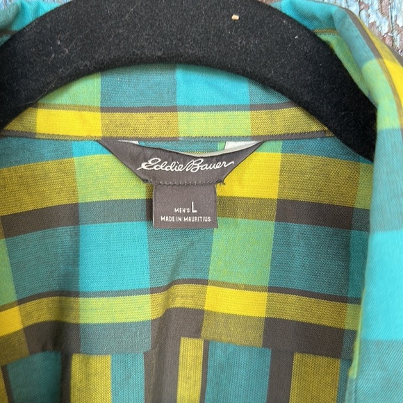 Eddie Bauer Mens M SS Reroute Shirt Bark Green Blue Button Down NWT Size Large - Picture 3 of 5